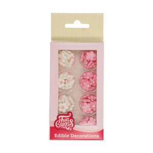 Set 64 Florecillas blanco y rosa Funcakes